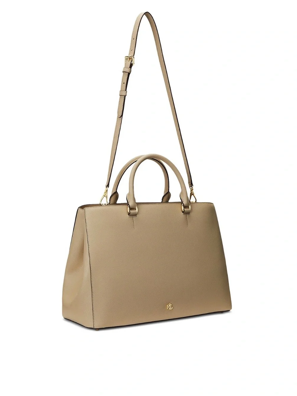 Lauren Ralph Lauren Hanna Large Crosshatch Leather Satchel Bag in Birch